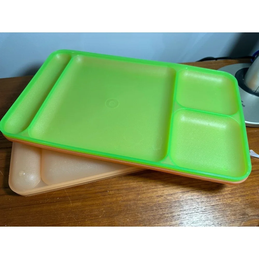 Vintage Tupperware 1535 Divided Lunch Dinner Plate Camping TV Cafeteria Tray Lot
